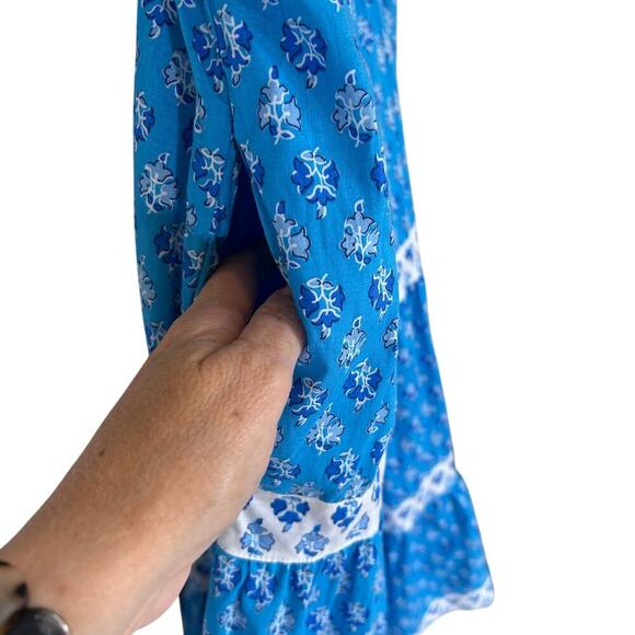 J. Crew Square Neck Smocked Tiered Floral MIDI Dress Size 6P Beachy Summer - Picture 5 of 9